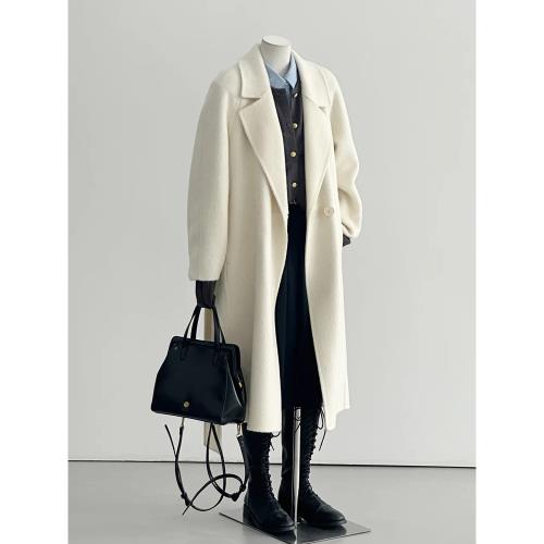 白色呢子大衣女2025新款秋冬高級感毛呢外套韓系小個子冬天中長款