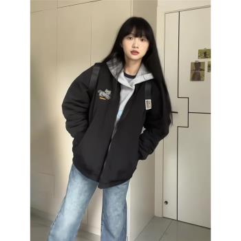 美式棒球服夾棉外套女冬季2024年新款高街設計感刺繡飛行夾克棉襖