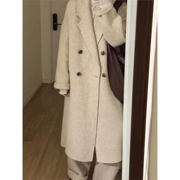 毛呢外套女中長款小個子2024秋冬韓版新款赫本風加厚羽絨呢子大衣
