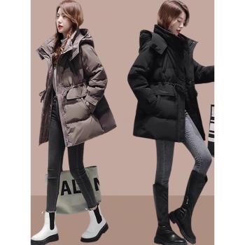 中長款修身收腰連帽加厚羽絨棉服