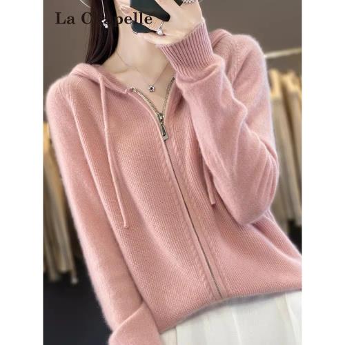 100純羊毛連帽衛衣開衫外套女2025新款秋冬大碼女裝外穿針織毛衣