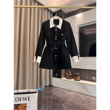 冬季韓系十三行赫本風氣質翻領拼色金屬扣元腔羽絨服毛呢外套新款