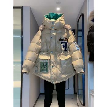 香港歐洲站冬裝2024新款歐貨潮牌字母連帽加厚派克羽絨棉服外套女