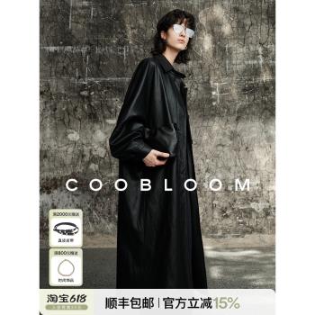 COOBLOOM/黑色皮衣外套女款中長款高階感2024新款老錢風春秋風衣