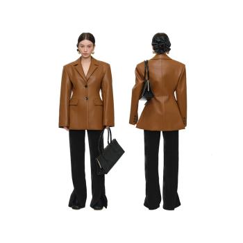 小眾系列 皮衣女西服外套通勤收腰氣質復古皮上衣