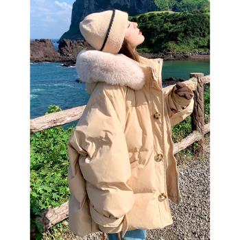 高階感超好看羽絨服女冬季2024新款短款小個子學生加厚麵包服外套