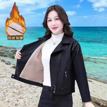 海寧真皮潮女皮衣外套2024秋季寬松顯瘦水洗皮機車夾克時尚皮夾克