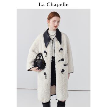 拉夏貝爾/La Chapelle中長款米白色毛毛大衣寬松皮毛一體外套女冬