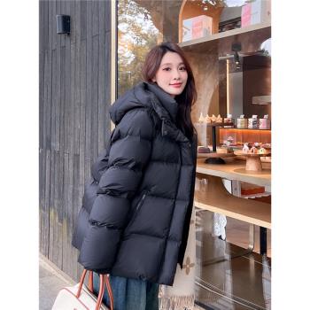 MJAE SRPKY黑色短款羽絨服女冬季連帽加厚90白鴨絨泡芙麵包服外套