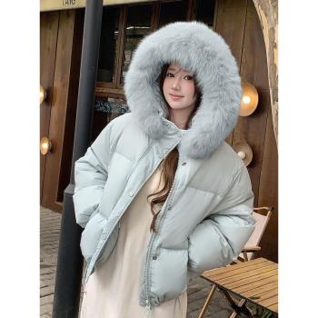 MJAE SRPKY小個子大毛領連帽羽絨服女冬季短款加厚寬松麵包服外套