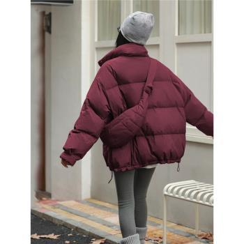MJAE SRPKY安可拉紅短款羽絨服女冬季小個子帶揹包保暖麵包服外套