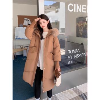 MJAE SRPKY高階感過膝長款羽絨服女冬季大毛領加厚寬松白鴨絨外套