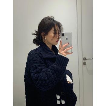 秋冬新款古著麻花編織毛衣女軟糯慵懶風復古寬松溫柔開衫外套洋氣