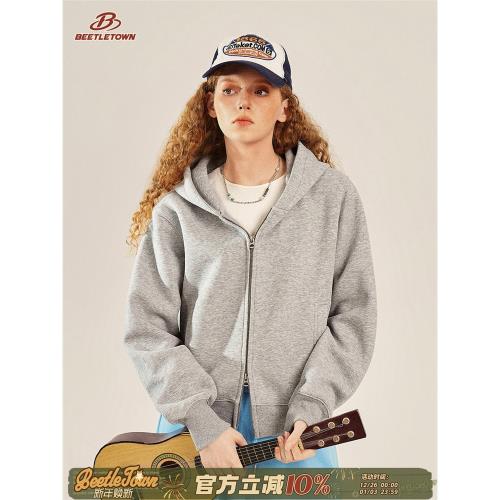 BEETLE TOWN短款連帽衛衣開衫女春外套美式辣妹松弛修身外套上衣