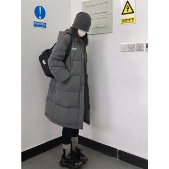 連帽羽絨棉服女中長款2024冬季新款韓系加厚灰色小個子棉衣外套潮