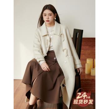 藍語大碼女裝胖mm新中式高階雙面羊毛呢子大衣2025冬季中長款外套