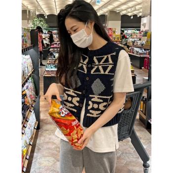 2024年春秋款針織馬甲女外套設計感小眾復古毛衣背心開衫坎肩疊穿