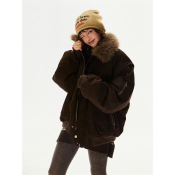 EZEK美式派克服巴恩風工裝加厚保暖90白鴨絨羽絨服寬松bf潮牌外套