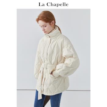 拉夏貝爾/La Chapelle小個子菱格短棉服女冬寬松休閑加厚純色外套