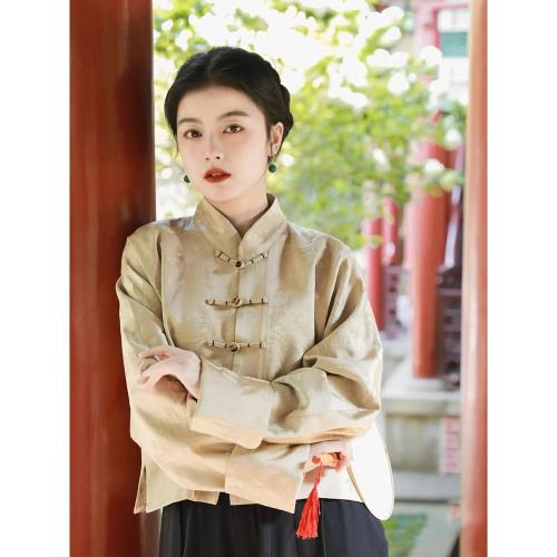 新中式國風提花改良唐裝襯衣女短外套復古設計感小眾盤扣禪意上衣