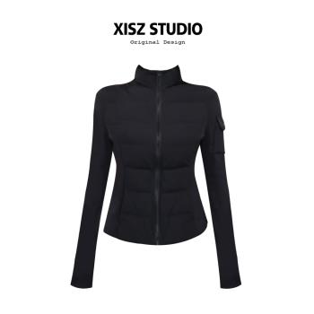 黑色立領輕薄短款羽絨服女冬季休閑修身收腰戶外運動防寒保暖外套