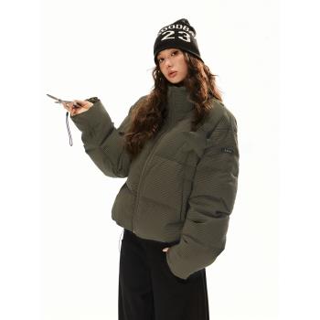 EZEK美式復古橫條紋保暖加厚短款羽絨服女設計感小眾90白鴨絨外套