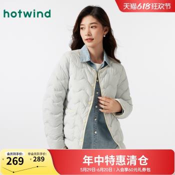 熱風羽絨服2024年冬季新款女士圓領輕薄羽絨服寬松內搭麵包服外套