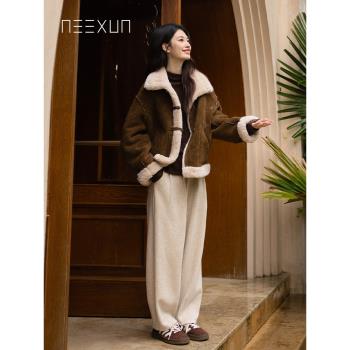 NEEXUN奈尋麂皮絨羊羔毛外套女2024冬季新款正反皮毛一體外套棉服