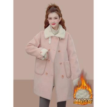 高階感夾棉加厚時尚棉服大衣女2024秋冬翻領爆款洋氣外穿中長外套