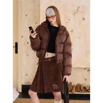 EZEK美式復古小款90白鴨絨羽絨服女短款冬季麵包服加厚保暖外套潮