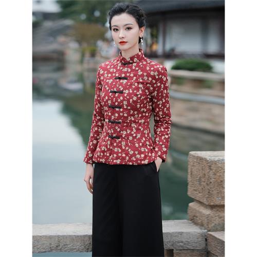 國風改良加厚旗袍棉襖外套女士冬季新款中式唐裝上衣媽媽盤扣棉服