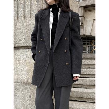 雙面羊絨大衣女24年秋季新品高階感韓版通勤黑色羊毛正肩西裝外套