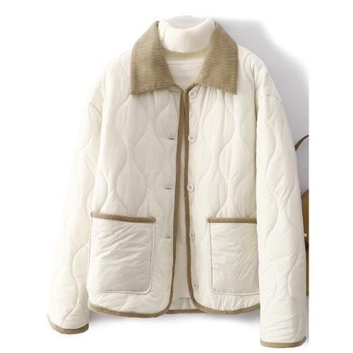 菱格輕薄羽絨棉服女士2026年新款冬季拼接燈芯絨保暖夾棉外套棉衣