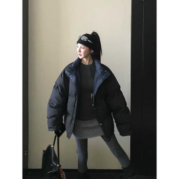 巴家男女同款雙面穿外套24冬季90白鴨絨廓形寬松立領別針羽絨服女