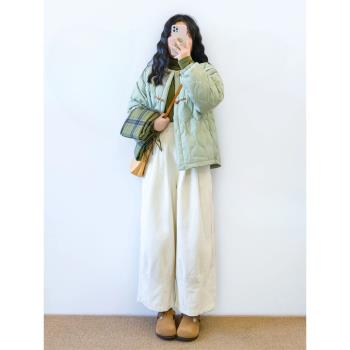 設計感小眾菱格牛角扣輕薄白鴨絨羽絨服女冬季高階感加絨棉服外套