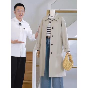 傑唯卡雙面布中長款翻領風衣外套