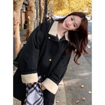 歐洲站HLJ韓系高階羽絨服外套女工裝冬季羊羔毛領加厚時尚寬松潮