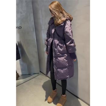 中長款連帽羽絨服女加厚2024年冬季新款寬松設計大口袋過膝蓋外套