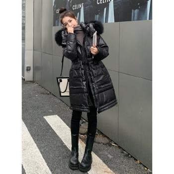 今年流行爆款黑色羽絨服女中長款冬季2024年新款白鴨絨保暖外套潮