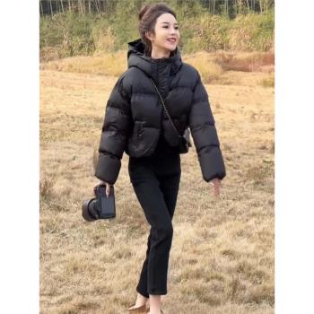 小個子短款羽絨服女裝冬季新款韓版高腰加厚寬松白鴨絨麵包服外套