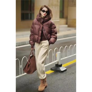 2024年小個子連帽羽絨棉服女冬季新款時尚短款麵包服百搭保暖外套