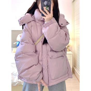 特大碼胖mm韓系保暖麵包服女冬裝高階感紫色棉服外套微胖顯瘦棉衣