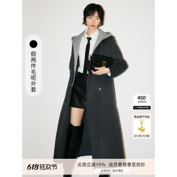 FF彷彿2024年冬季新款灰色毛呢外套女時尚氣質通勤中長款設計感