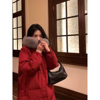 長款女冬季大毛領保暖外套羽絨服