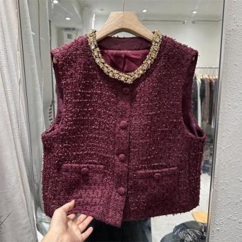 小香風粗花呢上衣坎肩背心紅馬甲