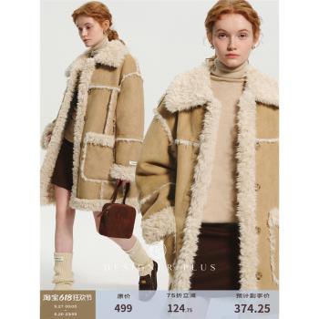 DESIGNER PLUS 麂皮絨羊羔毛外套女2025春加厚保暖皮毛一體大衣