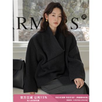 經典B入丨義大利水波紋羊絨外套大翻領H型雙面呢羊毛手工大衣7529