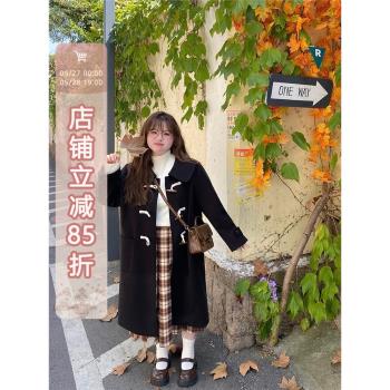 LT STUDIO辣條大碼女裝 胖mm秋冬娃娃領顯瘦毛呢外套牛角扣大衣