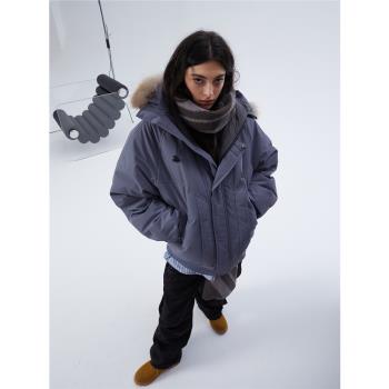 灰藍毛領保暖禦寒防水外套羽絨服
