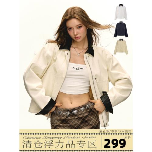 Ariseism 美式復古巴恩風翻領拼接棉服外套女秋冬季新款夾棉棉衣